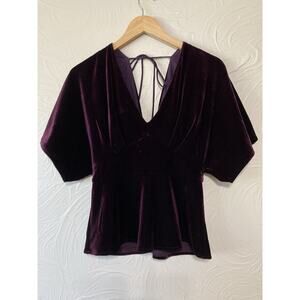 Adelyn Rae Purple Velvet Flowy Sleeve Blouse V Neck Holiday Party Top Size XS